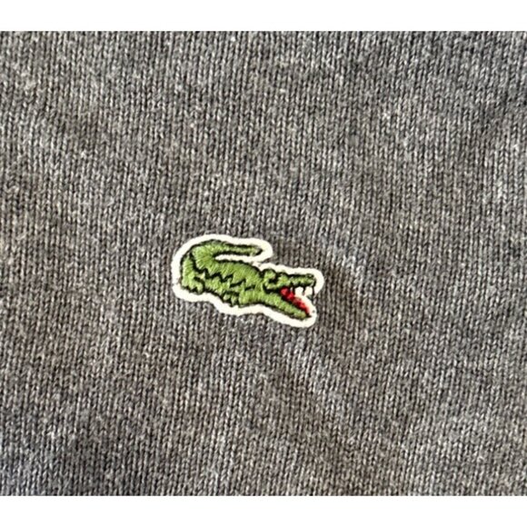 Lacoste Men Gray V-Neck Sweater Size 4 Med Cotton Long Sleeve Lightweight Preppy - Picture 3 of 6